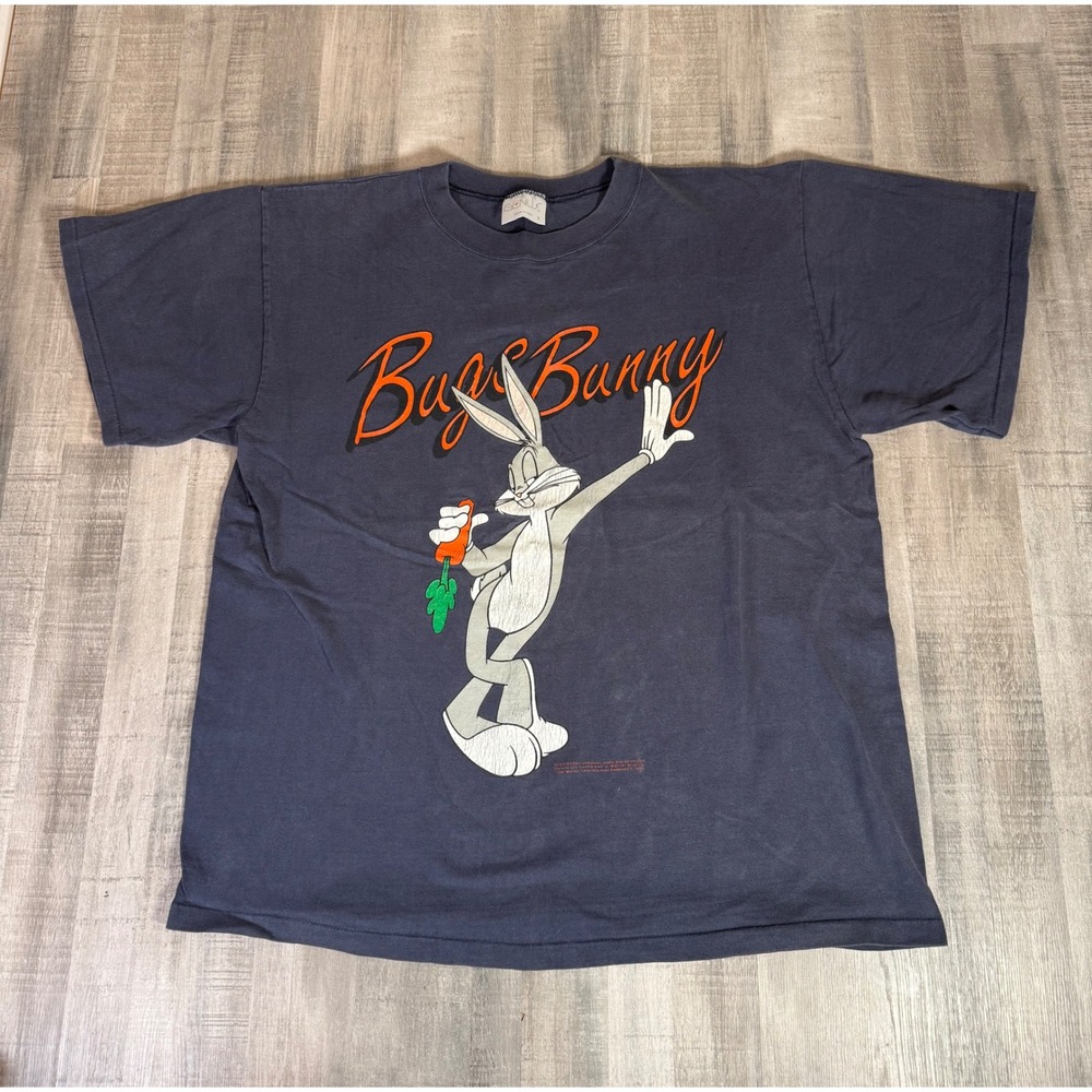 Vintage 1992 Bugs Bunny T-Shirt Genus Looney Tunes Navy Single Stitch Large USA